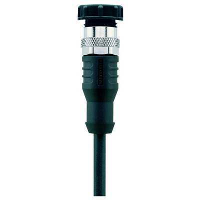 Čierny elektrický kábel s kovovým konektorovým hrotom, používaný pre priemyselné aplikácie.