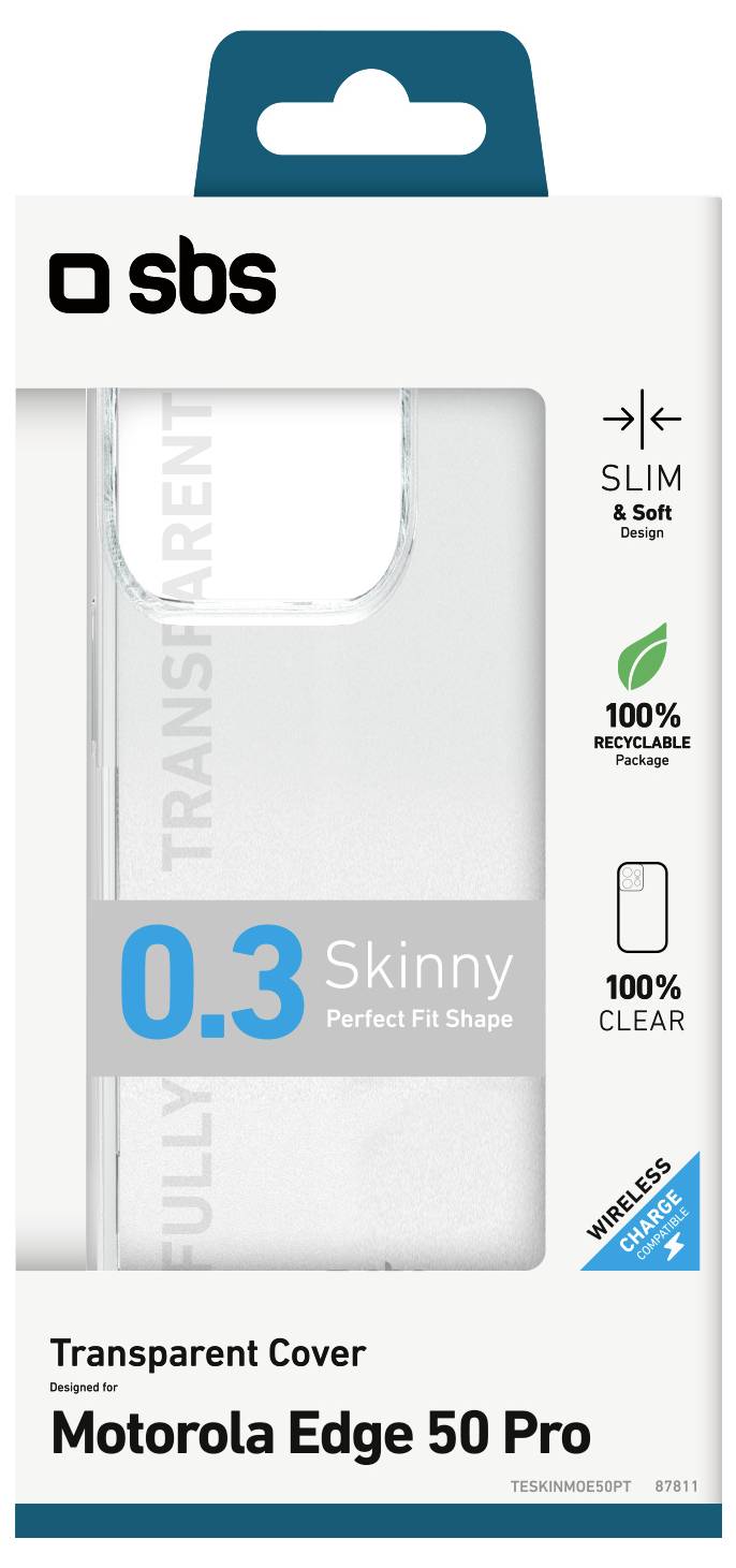 Transparentný obal na telefón pre Motorola Edge 50 Pro s tenkým dizajnom, 100% recyklovateľný a číry, s podporou bezdrôtového nabíjania.
