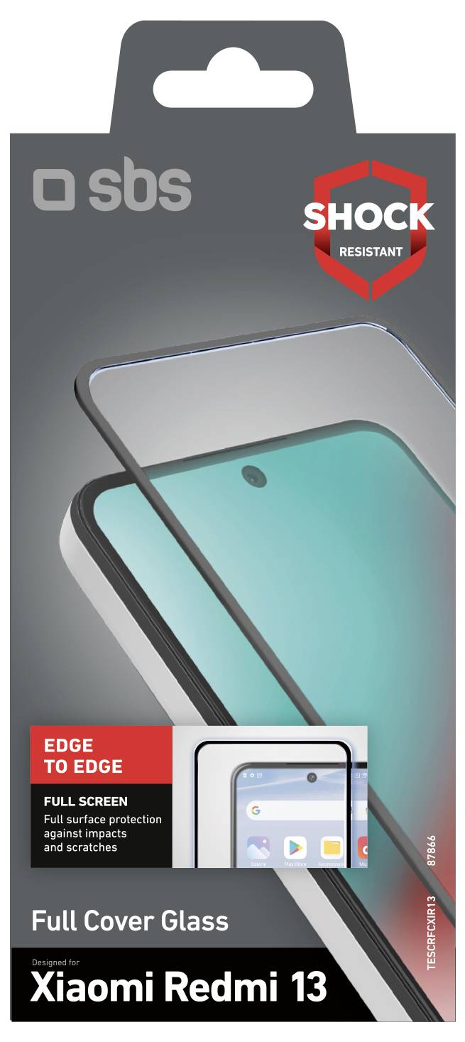 Ochranné sklo "Full Cover Glass" pre Xiaomi Redmi 13, zdôrazňujúce pokrytie "Edge to Edge" a vlastnosť "Odolné voči šokom".