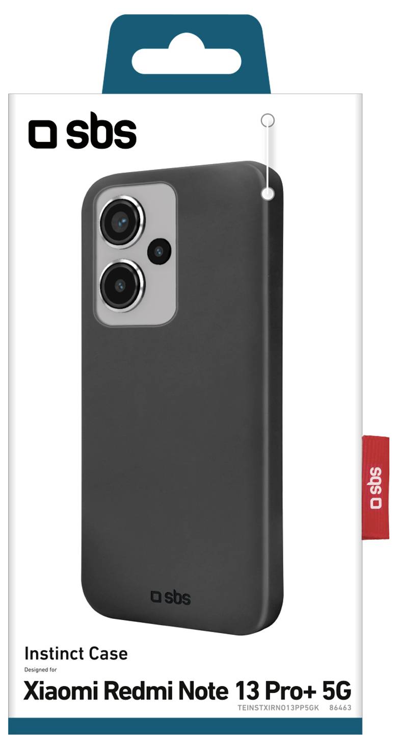 Balenie "Instinct Case" pre "Xiaomi Redmi Note 13 Pro+ 5G" od spoločnosti SBS, ktoré obsahuje čierny kryt telefónu.