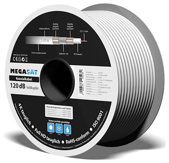 MegaSat 100189 koaxiálny kábel, Vonkajší Ø: 7.0 mm, biela, 100 m-1