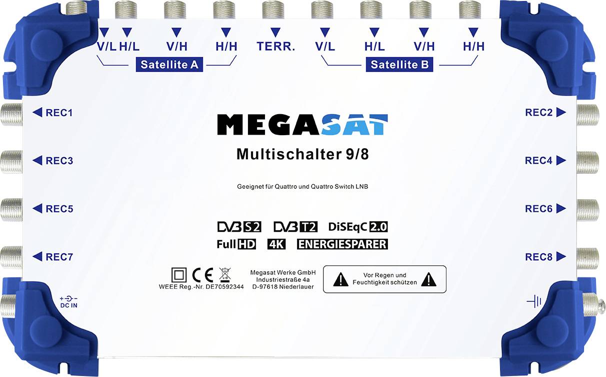 MegaSat 0600151 SAT multiswitch Ingressi (Multiswitch): 9 (8 satellitare / 1 terrestre) Numero utenti: 8
