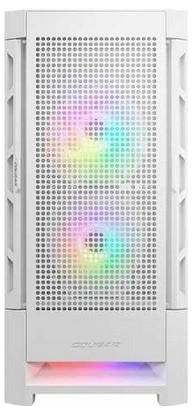 Biela skrinka počítačovej veže so zadnými dvomi RGB ventilátormi s viacfarebným podsvietením.