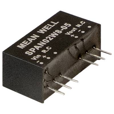 Elektronický komponent 'MEAN WELL' SPAN02W8-05, zobrazujúci kolíky a textové popisky ako 'Vin', 'Vout'.