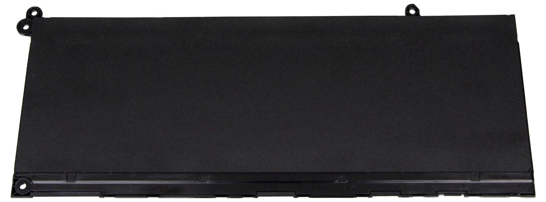 Obdĺžniková čierna batéria do laptopu so štyrmi konektormi na vrchu, navrhnutá tak, aby presne zapadla do konkrétneho modelu laptopa a poskytovala mu napájanie.