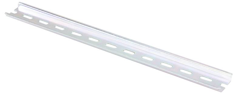 Kovový montážny držiak s rovnomerne rozmiestnenými otvormi, ktorý sa bežne používa na upevňovanie elektrických komponentov.