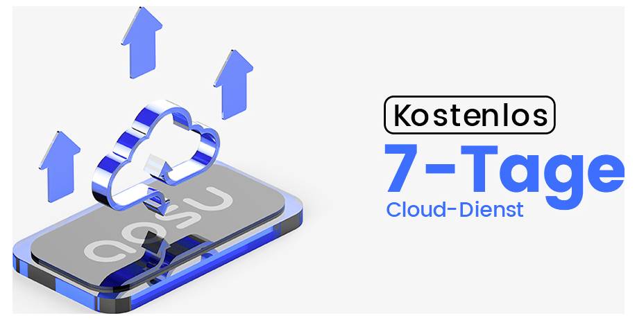 Smartfón zobrazujúci cloud a tri šípky, sprevádzaný textom: 'Bezplatná 7-dňová cloudová služba'