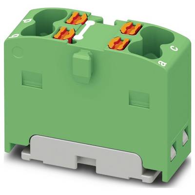 Zelený elektrickej konektor s štyrmi oranžovými svorkami na vrchu. Má označené strany A, B, C a D a sivú základňu.