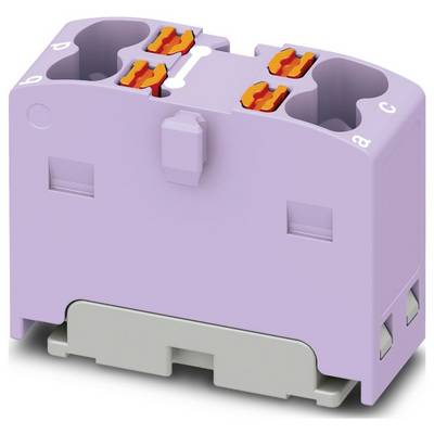 Fialový elektrický blok konektora so štyrmi oranžovými kontaktnými bodmi, používaný na bezpečné pripojenie elektrických vodičov.