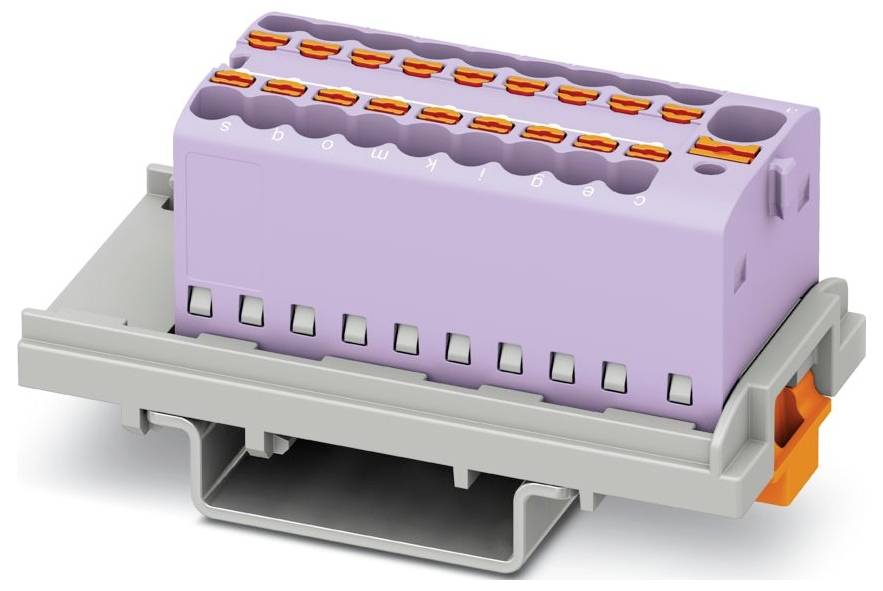 Zelený a oranžový elektrický svorkovnica s piatimi spojovacími bodmi zobrazená v zblízka.