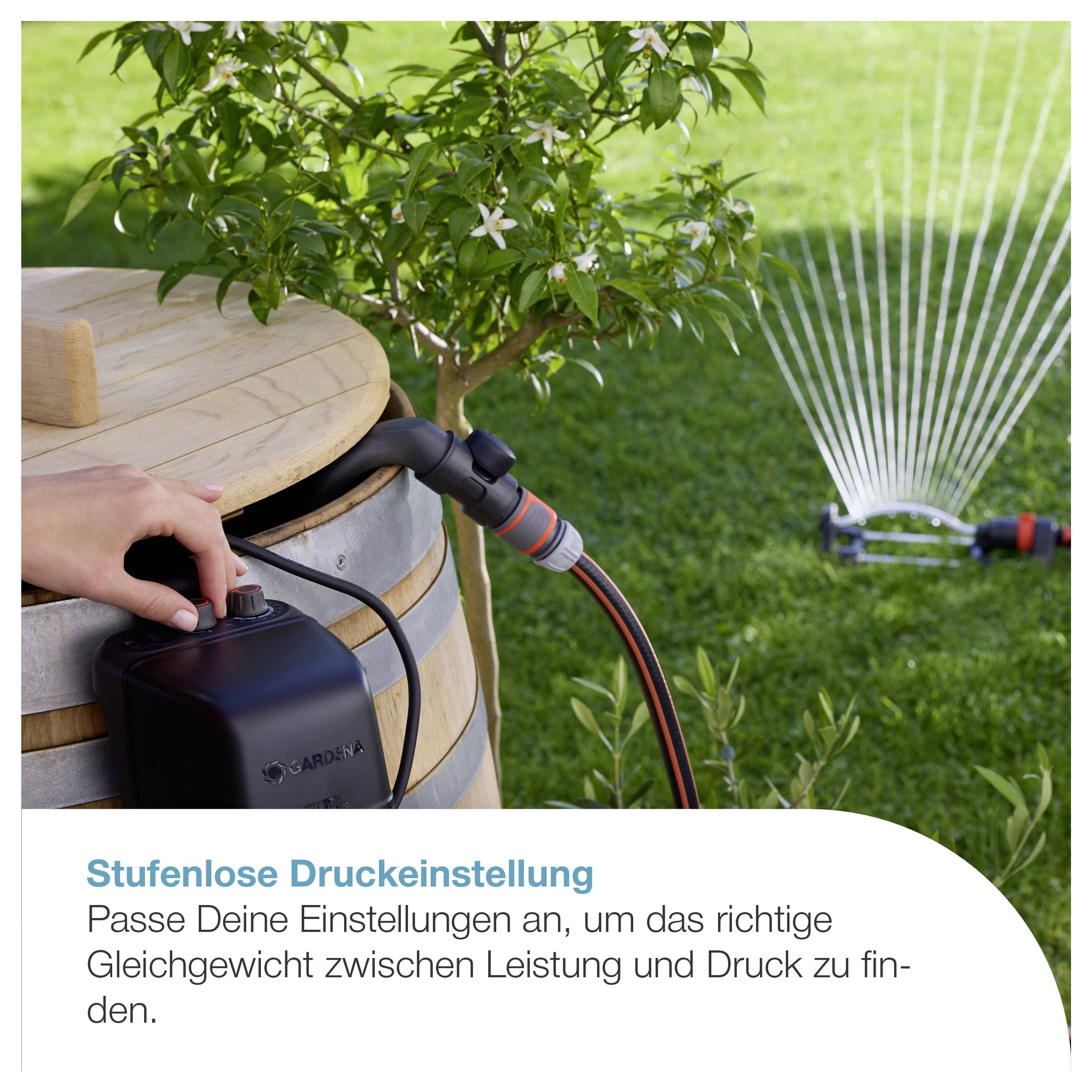 GARDENA Akku-Regenfasspumpe 2400 ComfortAutomatic 18V P4A Ready-To-Use Set prístroje využívajúce dažďovú vodu 2400 l/h 1-3