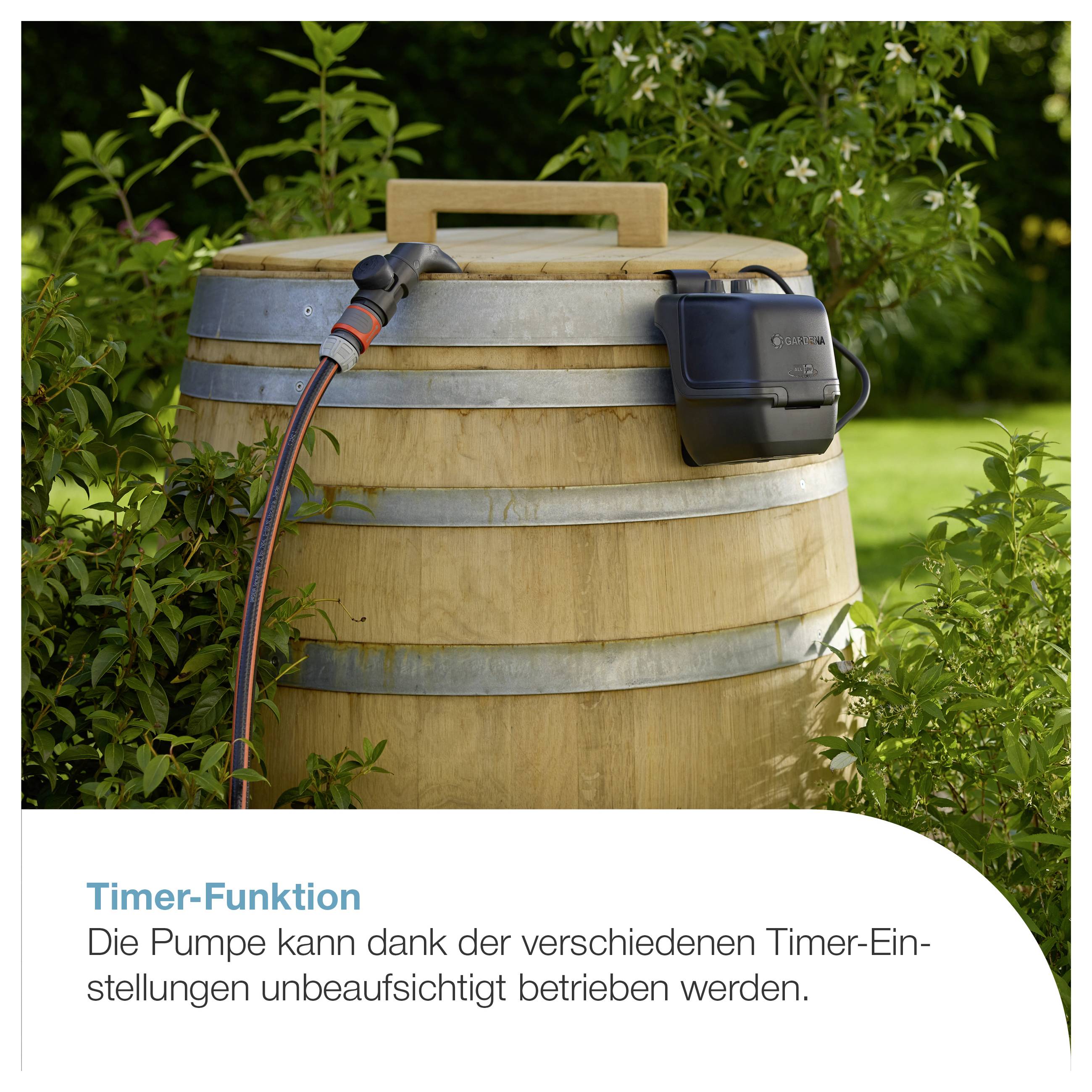 GARDENA Akku-Regenfasspumpe 2400 ComfortAutomatic 18V P4A Ready-To-Use Set prístroje využívajúce dažďovú vodu 2400 l/h 1-4