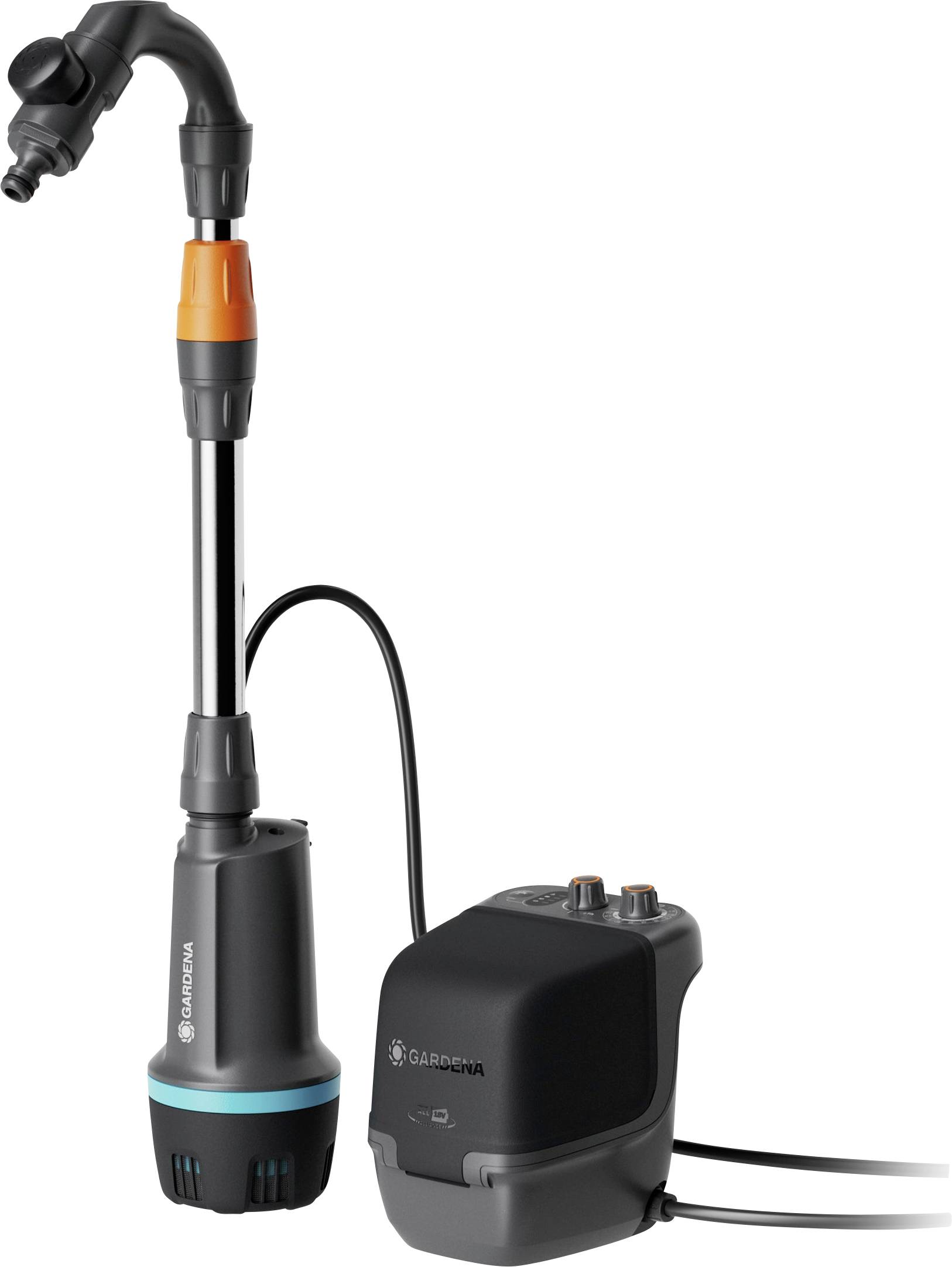 Zariadenie Gardena Automatic Water Pump pozostávajúce z čerpadla a riadiacej jednotky, navrhnuté pre efektívne zavlažovanie záhrady.