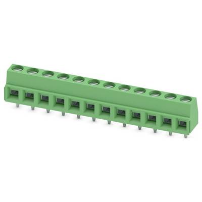 Zelený terminálny blok s viacerými prípojnými bodmi a kolíkmi, ktorý sa používa na upevňovanie vodičov v elektrických alebo elektronických aplikáciách.