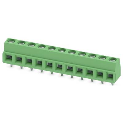 Zelený 10-pinový terminálny blok konektora s skrutkovacími svorkami usporiadanými v rade pre elektrické pripojenia.