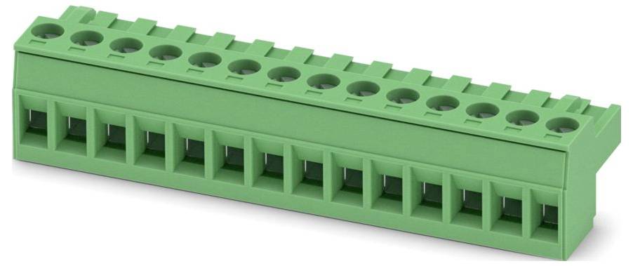 Zelený terminálov blok s viacerými spojovacími bodmi na elektrické vedenie, navrhnutý na bezpečné a organizované ukončenie drôtov.