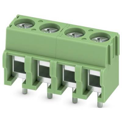 Zelený konektorový blok s 4 pozíciami a kovovými kontaktmi na elektrické pripojenia.