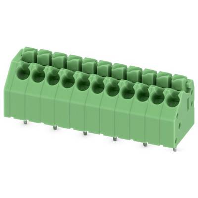 Zelený terminálny blok PCB s 10 pozíciami a rozstupom 5,08 mm, určený na elektrické spojenia v elektronických zostávach.