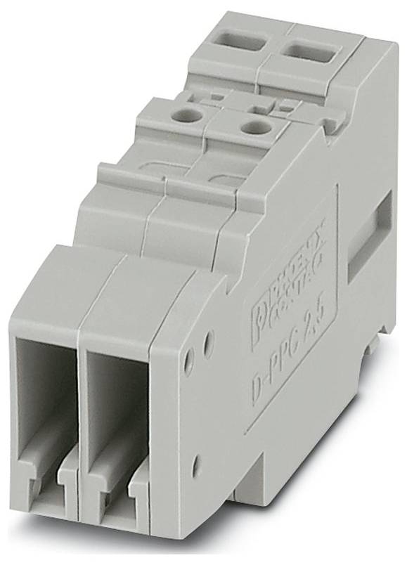 Sivý elektrický priechodný blok s dvoma vstupnými/výstupnými portami, navrhnutý na pripájanie a upevňovanie elektrických vodičov v obvode.
