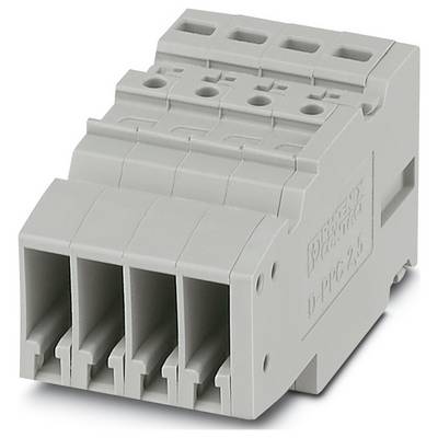 Sivý elektrický svorkovnicový blok so štyrmi zásuvkami na drôt.