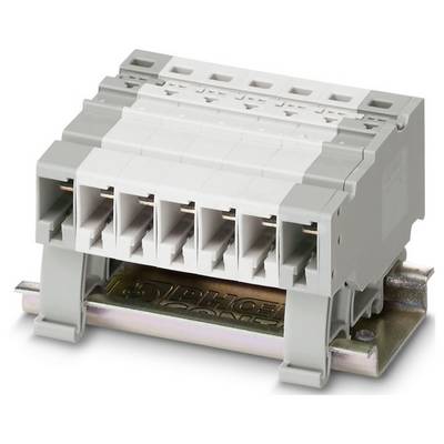 Päťsvorkový elektrický konektor pripevnený na kovovú lištu, používaný v priemyselných alebo elektronických systémoch rozvodov.