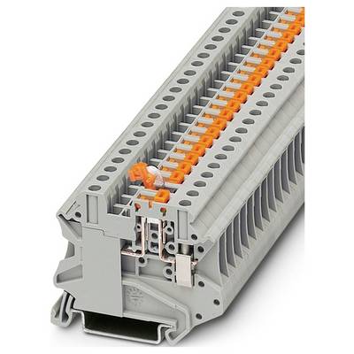 Sivý a oranžový elektrickej svorkovnicový blok používaný na bezpečné pripojenie vodičov v priemyselných elektrických inštaláciách.
