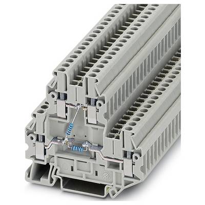 Plastový modulárny terminálny blok na elektrické spojenia s niekoľkými drôtovacími otvormi a integrovanými rezistormi na správu obvodu.
