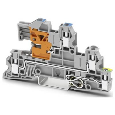 Sivý a oranžový svorkovnicový blok s modelom zobrazujúcim interné spojenia a štruktúru, zdôrazňujúcim elektrické dráhy a komponenty.