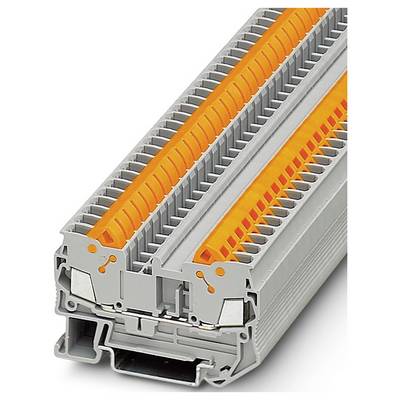 Sivý a oranžový elektrický priechodný blok s viacerými priechodmi na pripojenie, používaný na zabezpečenie a organizáciu drôtových spojení v obvodoch.