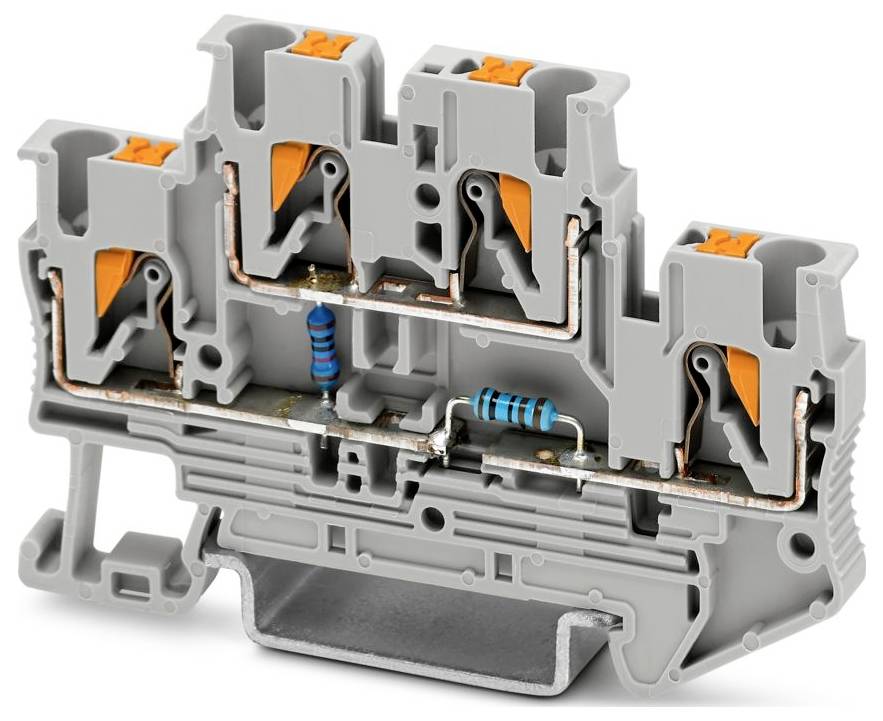 Modrý elektrický svorkovnicový blok označený 'Phoenix Contact Typ PI-2,5 800V 24A 2.5mm²', navrhnutý na bezpečné pripájanie elektrických vodičov.