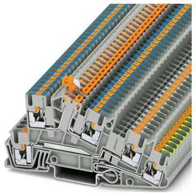 Zásobník viacfarebných elektrických svorkovníc, ktorý zobrazuje vrstvy rôznych typov konektorov a vodičových kanálov, používaných na organizovanie elektrických obvodov.
