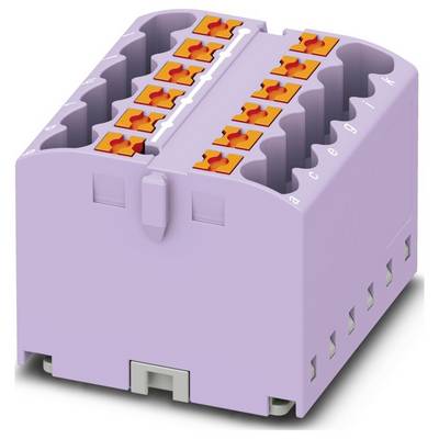 Fialový elektronický blok konektora s viacerými oranžovými bodmi pripojenia na vrchu.