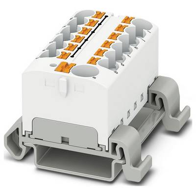 Biela a sivá elektrickej priechodky s viacerými oranžovými pákovými spojmi je upevnená na lište.