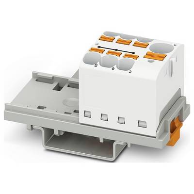 Svorkovnica s viacerými oranžovými kontaktnými bodmi na sivej montážnej základni, používaná na organizáciu a pripojenie elektrických vedení.