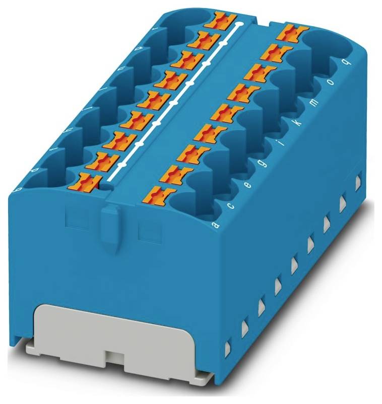 Obdĺžnikový hnedý blok elektrického konektora s oranžovými pákami, s viacerými bodmi pripojenia na integráciu vedení.