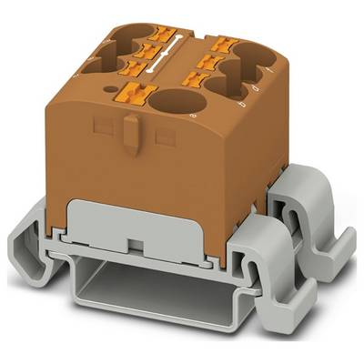 Hnedý a sivý blok elektrického konektora s piatimi portami na zapojenie, zvýrazňujúci funkcionalitu pre bezpečné elektrické pripojenia.