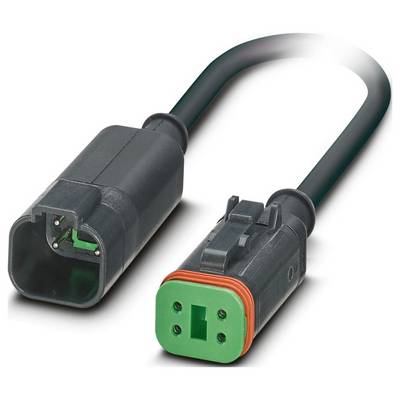 Dva čierne a zelené elektrické konektory, samec a samica, navrhnuté na vzájomné spojenie, pripevnené k flexibilnému káblu.