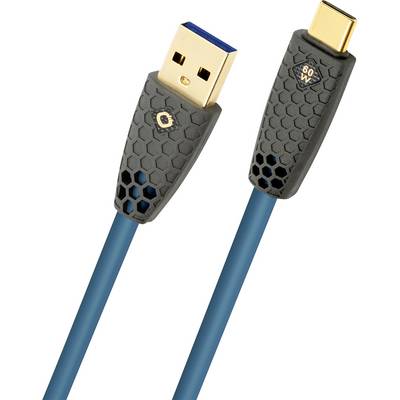 Kábel USB na USB-C s modrou pletovou dizajnom a zlatými konektormi, označený 60W pre rýchle nabíjanie.
