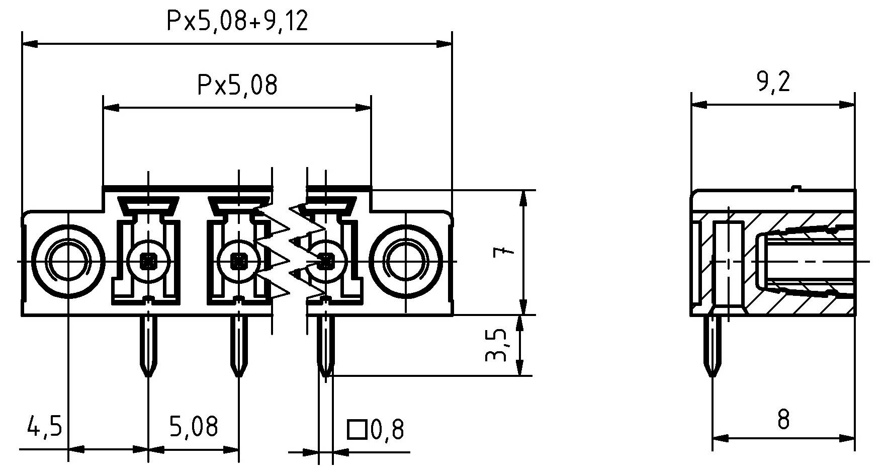 PTR Hartmann pinová lišta (štandardná) Počet pólov 11 Raster (rozteč): 5.08 mm 51520116025D 1 ks-1