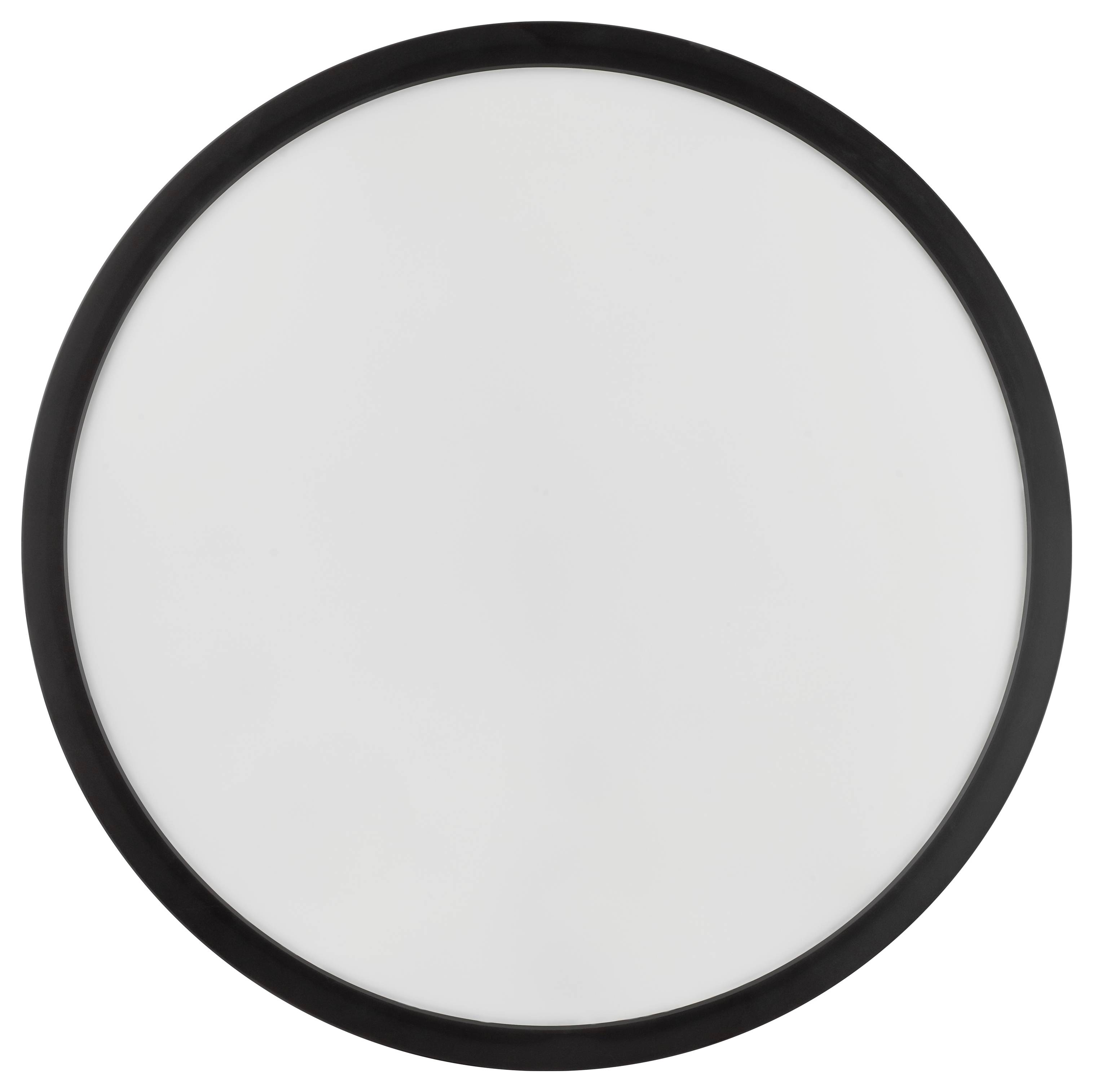Okrúhly, biely osvietený povrch s čiernym okrajom, pripomínajúci kruhové stropné svetlo alebo lampu.