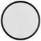 Okrúhly, biely osvietený povrch s čiernym okrajom, pripomínajúci kruhové stropné svetlo alebo lampu.