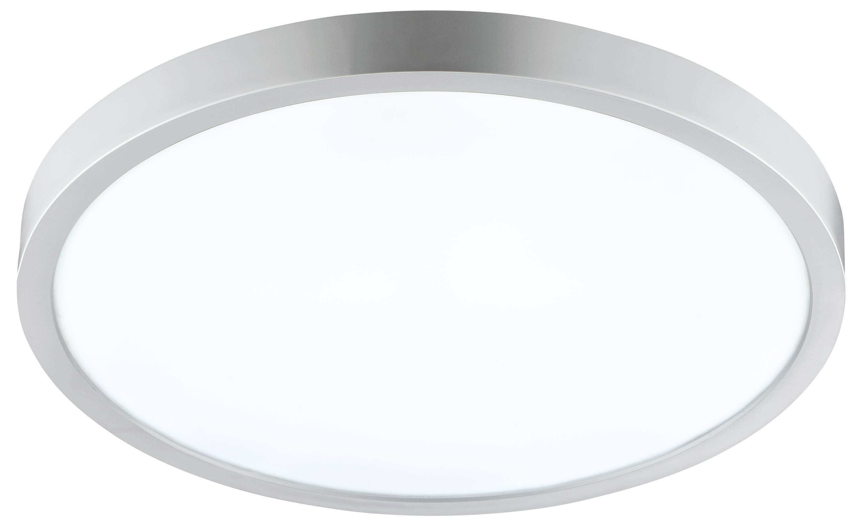 Okrúhle biele stropné svetlo so štýlovým strieborným rámom, navrhnuté pre moderné interiéry.