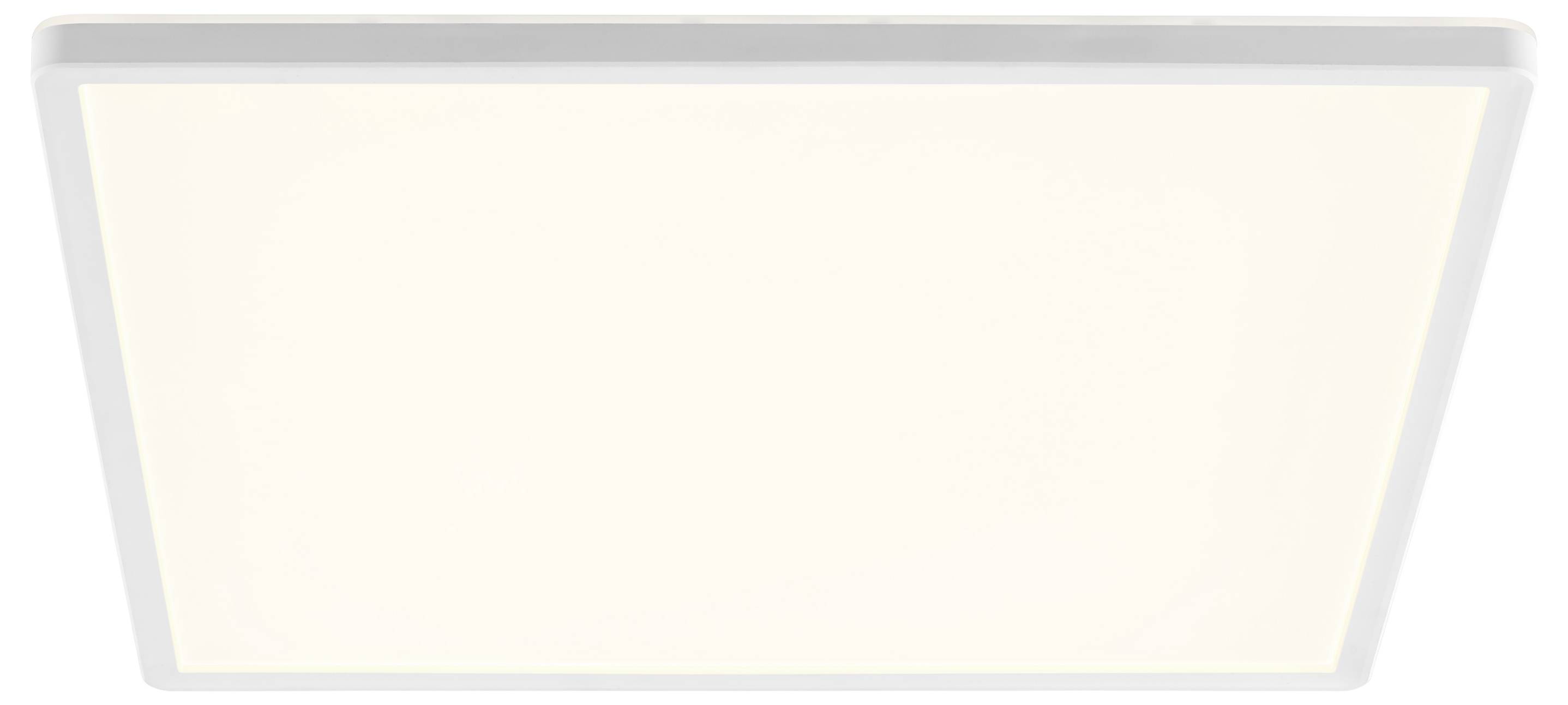 Štvorcový, biely LED panel so svetlom v minimalistickom dizajne.