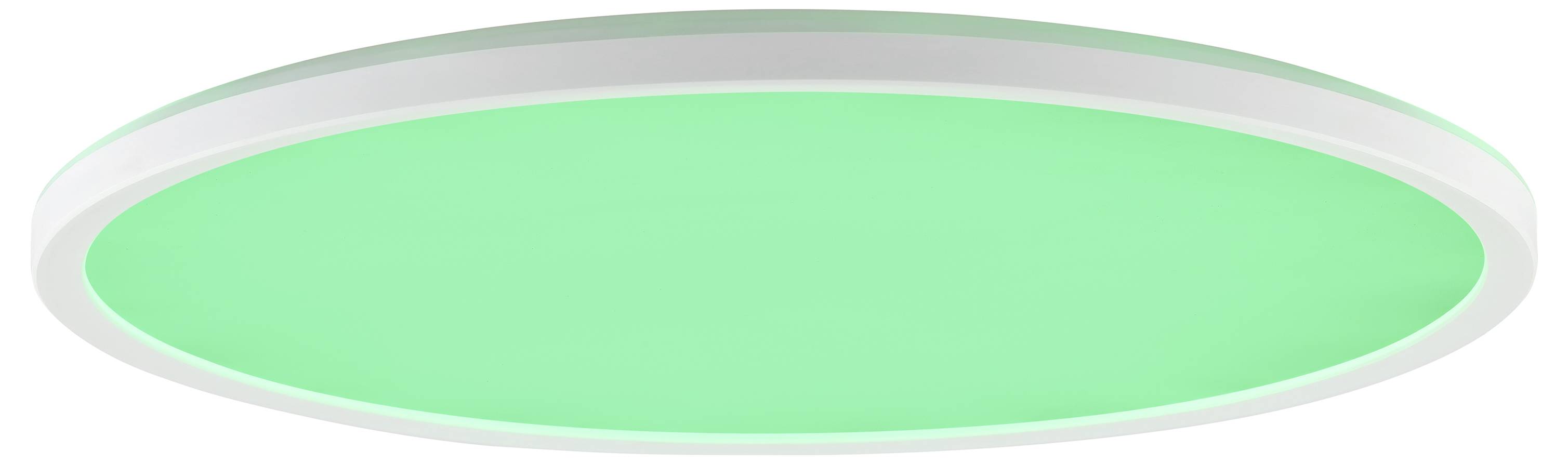 Kruhový LED svetelný panel montovaný na strope vyžaruje jemnú zelenú žiaru, navrhnutý pre ambientné osvetlenie v moderných interiéroch.