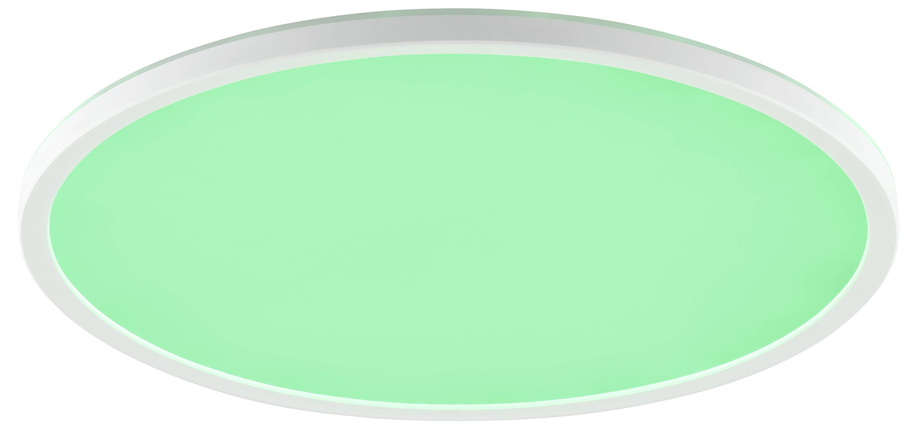 Kruhové, ploché svetelné teleso vyžaruje jemný zelený odlesk na neutrálnom pozadí.