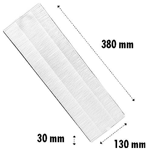 Pásik zafarbovacích spín s rozmermi 380 mm x 30 mm, uhlový diagonálne, s označenými rozmermi.