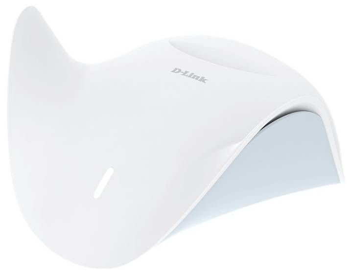 Elegantný, moderný, biely bezdrôtový smerovač D-Link s oblúkovým dizajnom, ktorý vykazuje jeho elegantný tvar a minimalistický štýl.