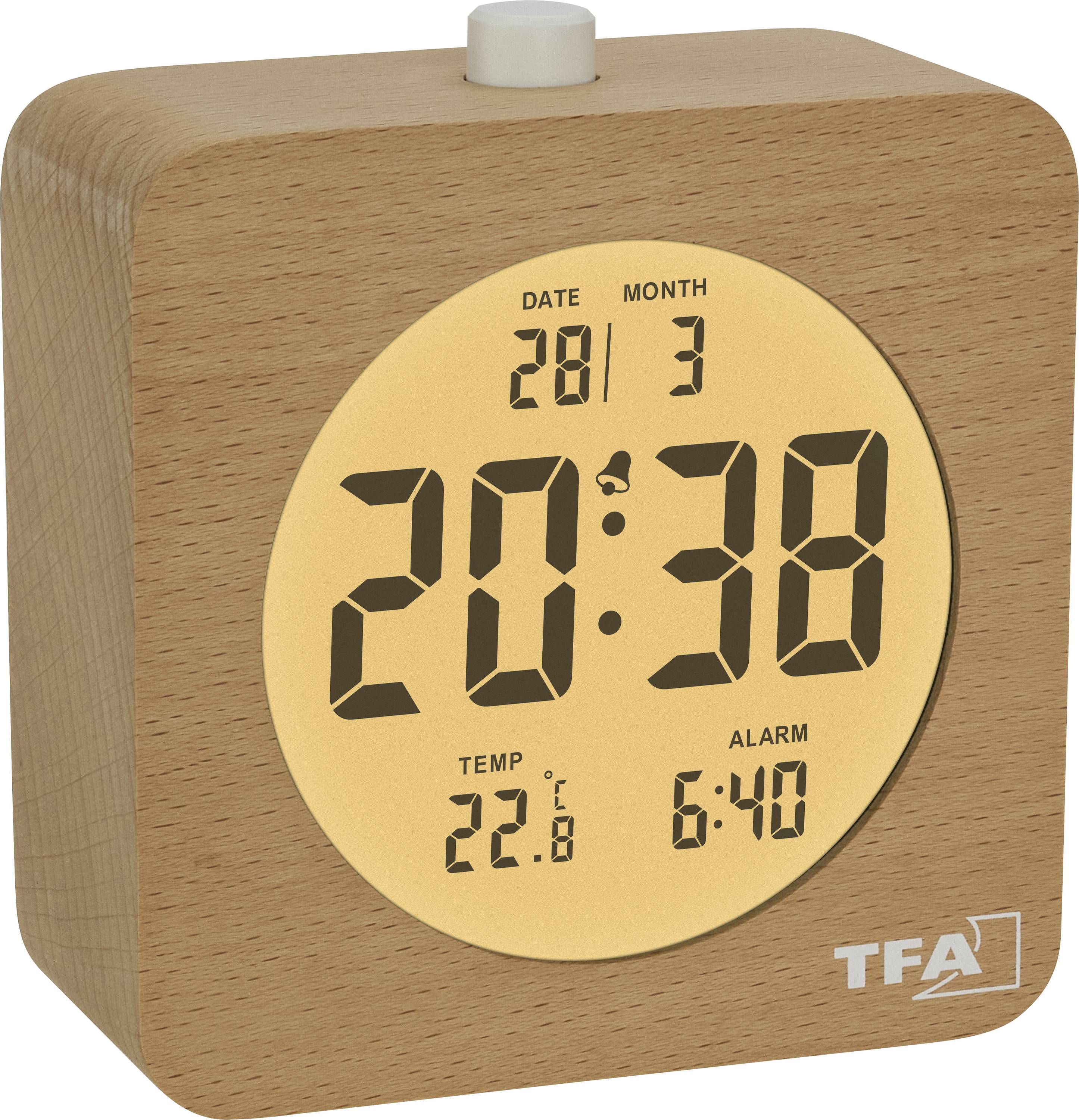 TFA Dostmann 60.2049.05 Wekker Kwarts Bruin, Beuken Alarmtijden 1 Groot display
