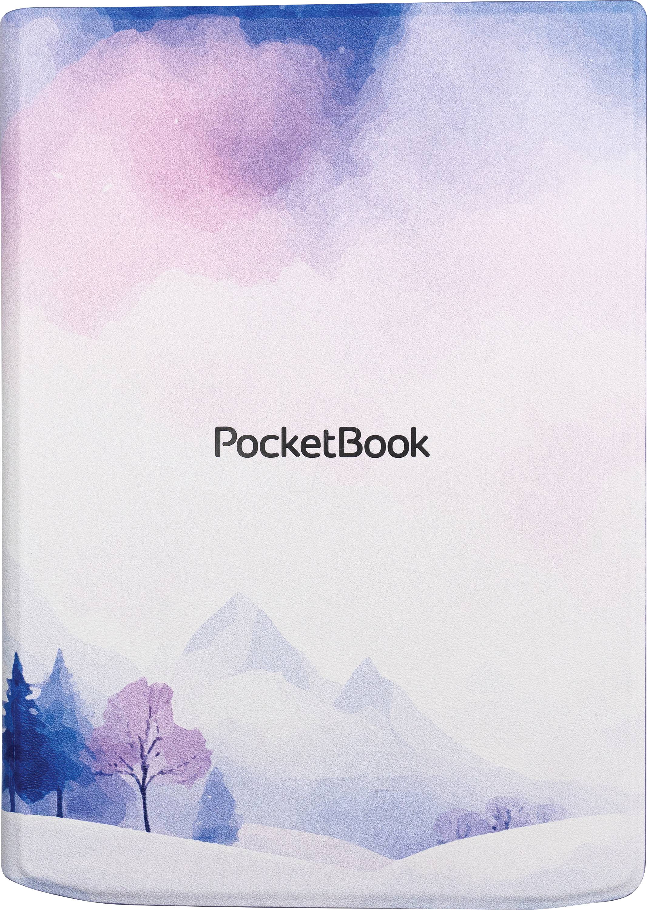 PocketBook čítačka s pastelovým akvarelom znázorňujúcim hory a stromy na obale.