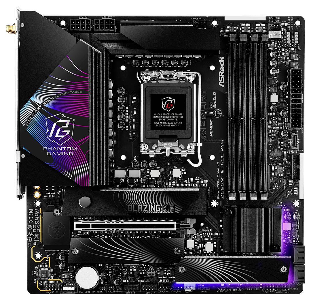 Doska ASRock Z690 PG Velocita s viacerými slotmi PCIe, slotmi RAM a chladičmi, vhodná pre vysokovýkonnostné zostavy.
